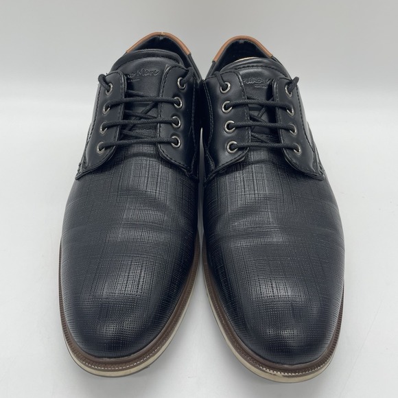 Bruno Marc Mens 10.5 Shoes Oxford Black Stylish Lace Up EUC Brown Trim Preppy - Picture 3 of 10
